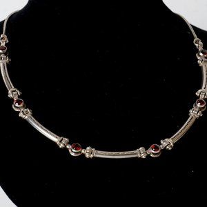 Designer Silver Necklace with Garnets